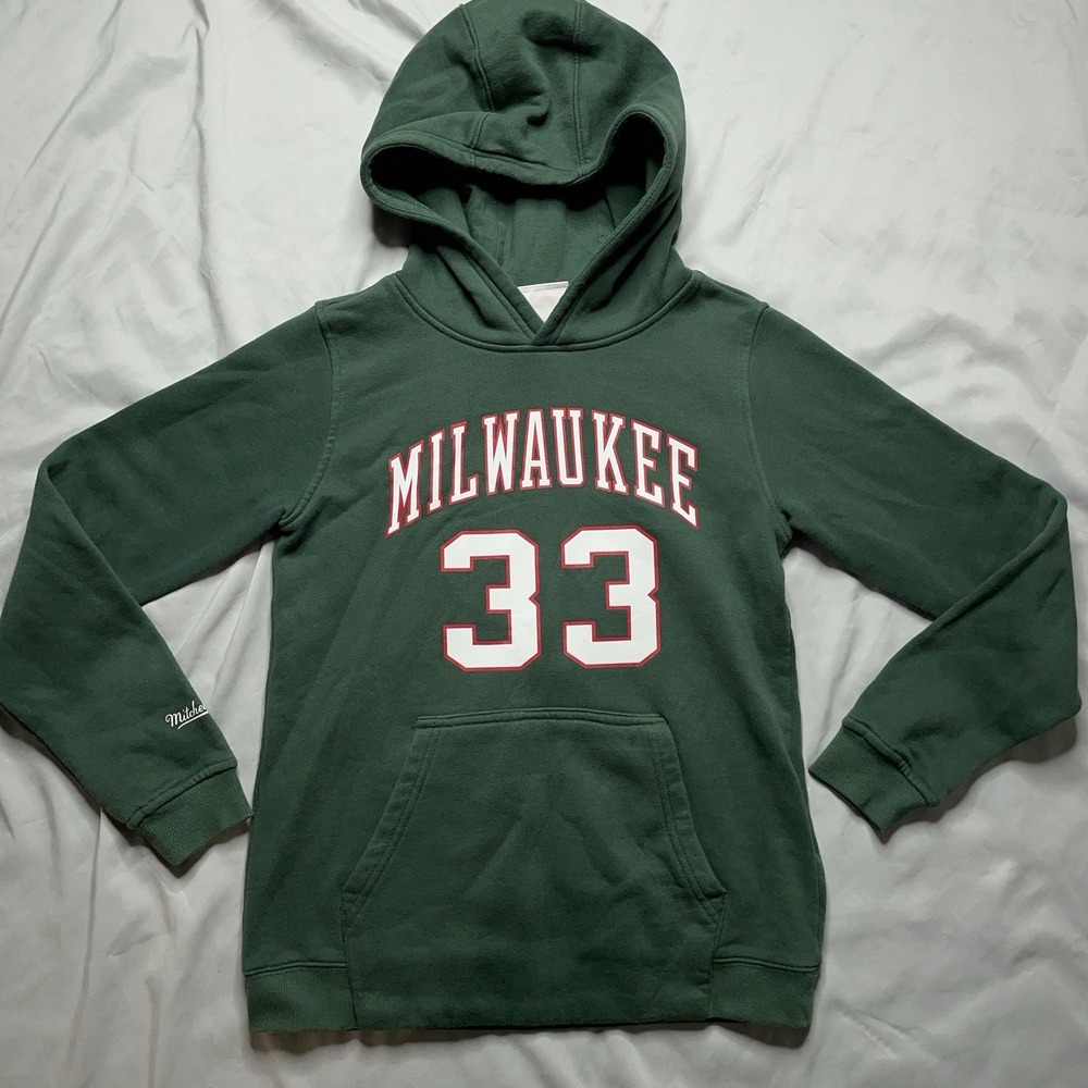 Vintage Y2k Mitchell & Ness Jabbar #33 Milwaukee Bucks Youth Hoodie XL Green NBA